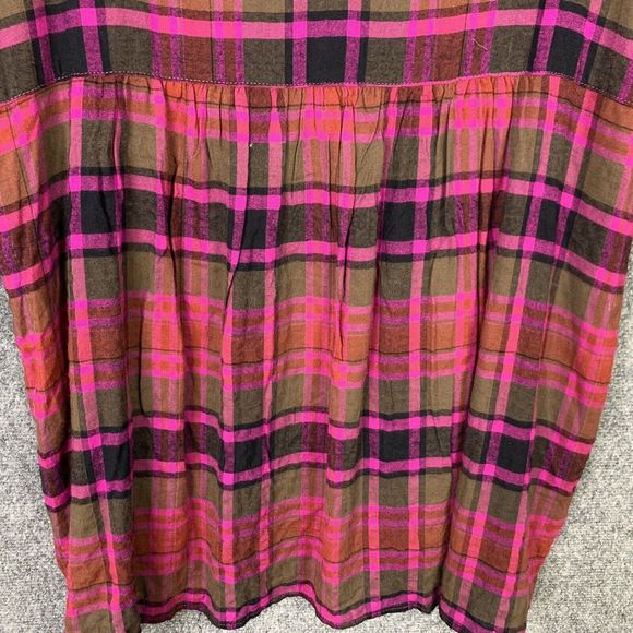 Jane & Delancey Long Sleeve Top S Pink Navy Plaid Hi-Low Light Weight Flannel - Picture 7 of 12